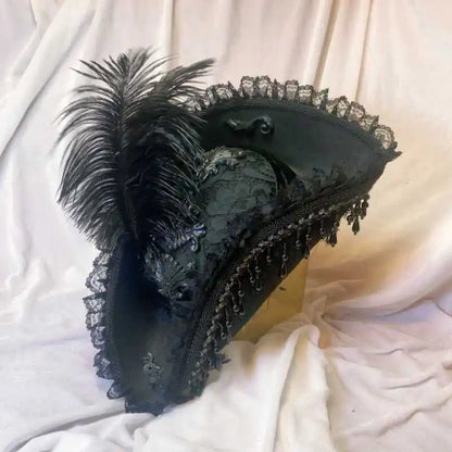 Pirate Hat Retro Gothic Countess Pearl Triangle Hat Women Halloween CosPlay Pirate Feather Hat Costume Accessories Props New