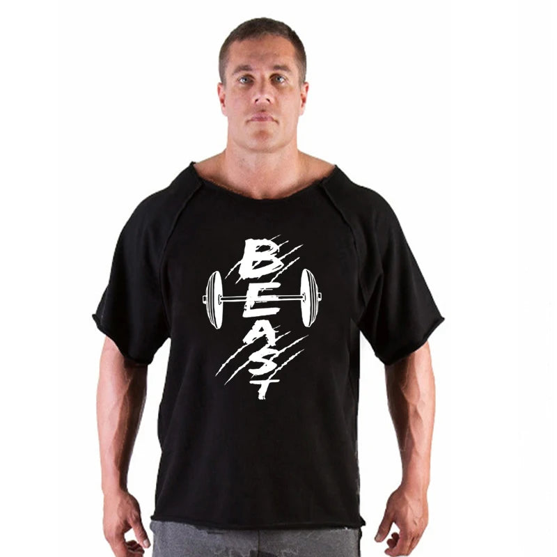 Men's T Shirts Fitness Men Bodybuilding Shirt Batwing Sleeve Rag shirt Gym Fitness Muscle Running T shirt