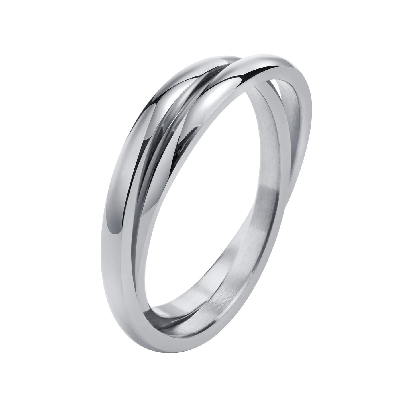 Contemporary Interlocked Rolling Rings for Women Party Jewelry, Gold Color Stainless Steel Circle Stackable Finger Band