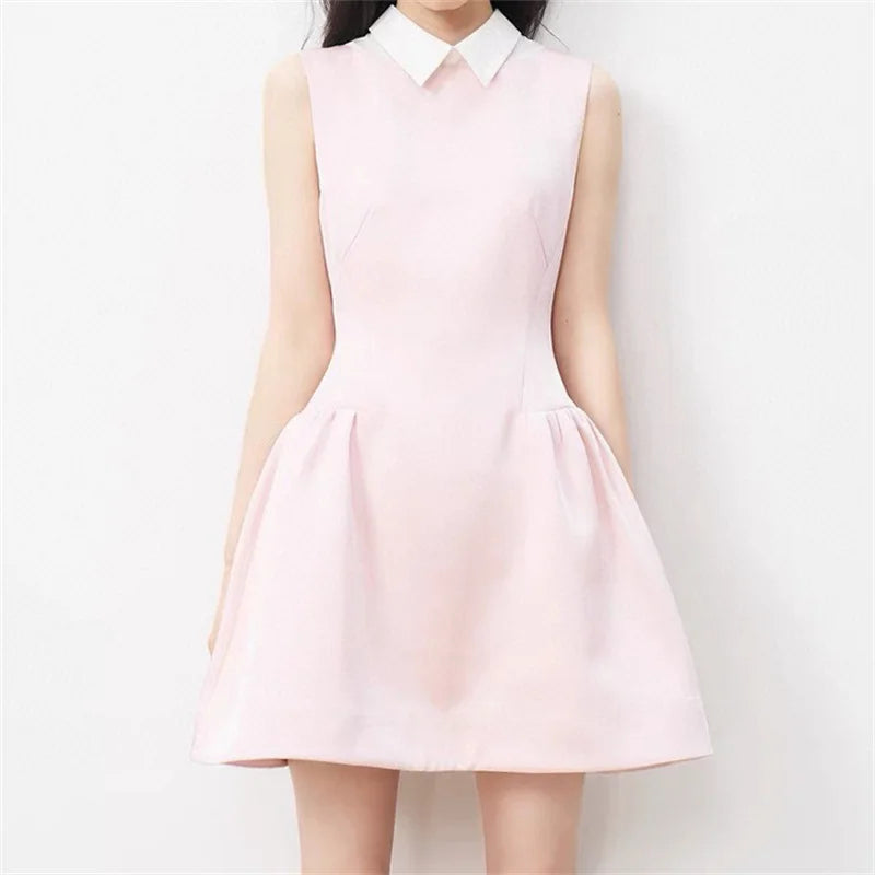 Women's dress New waist cinching slim mini dress for summer 2025 lapel sleeveless Short dresses party dresses Evening dresses