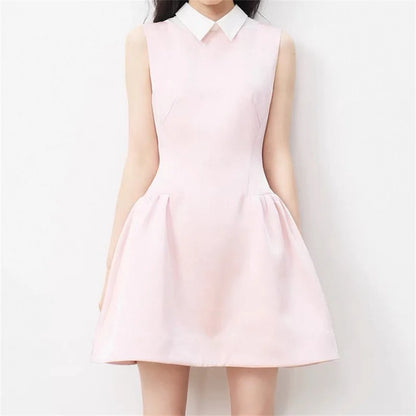 Women's dress New waist cinching slim mini dress for summer 2025 lapel sleeveless Short dresses party dresses Evening dresses