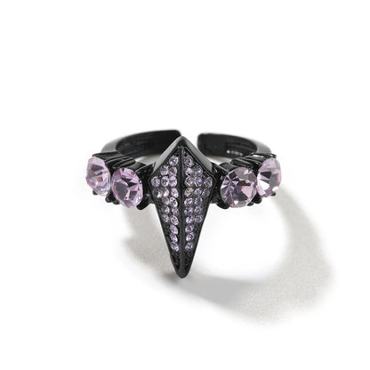 Hip Hop Iced Out Resizable Ring Full Rhinestonesbling Luxury New In Black Purple Rings Adjustable Size Jewelry For Women Men