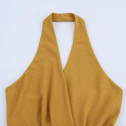 Slimming Waistline Empire Waist Dress Sexy Backless Neck Hanging Long Skirt Fashionable V-neck Sleeveless Ankle-length Dress