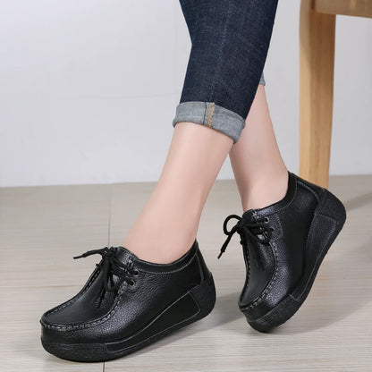 Women Platform Shoes Sneakers Fashion Leather Casual Flats Shoes Comfortable Thick Bottom Vulcanize Shoes Female Loafers Shoes