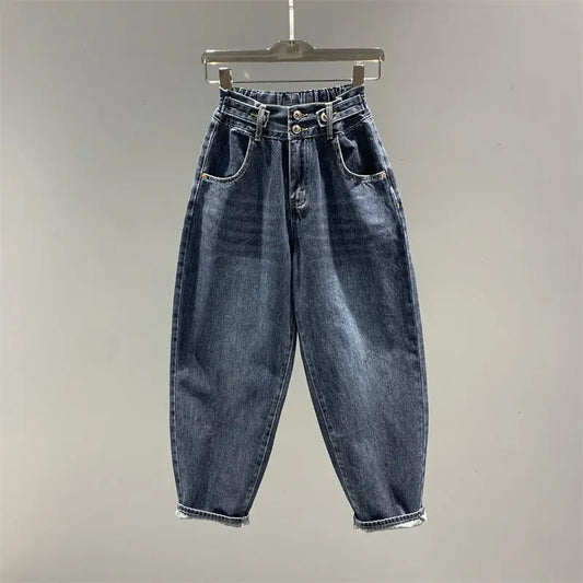 High Waist Women's Jeans Vintage BF Style Streetwear Loose Fashion Elastic   Denim Versatile  Wide Leg Pants Z13
