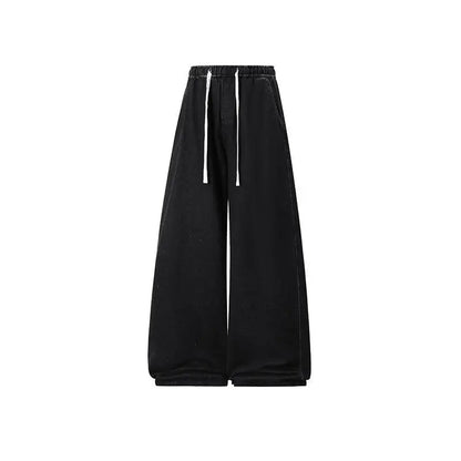 2025 New Elastic Waist Drawstring Solid Color Loose Fit Wide Leg Jeans Wide Leg Trendy High Waist Denim Pants for Men Women 3XL