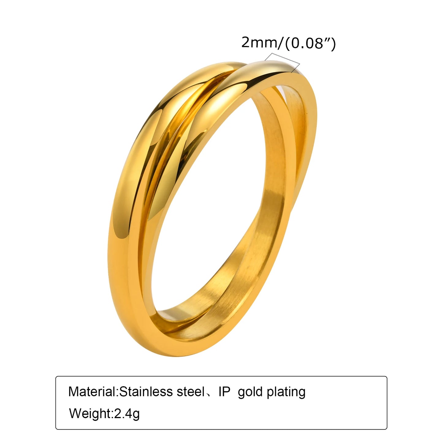 Contemporary Interlocked Rolling Rings for Women Party Jewelry, Gold Color Stainless Steel Circle Stackable Finger Band
