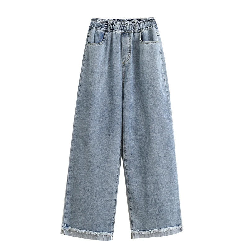 2025 Plus Size Hight Waist Wide Leg Jeans Spring Fall Casual Oversize Denim Pants Women Korean Streetwear Washed Pants