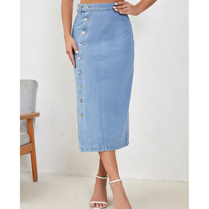 Female High Waist Fashion Vintage Designer Skirts Girls Elegant Side Slit Dress Women Gothic Clothes Light Blue Straight Skirts