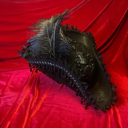 Pirate Hat Retro Gothic Countess Pearl Triangle Hat Women Halloween CosPlay Pirate Feather Hat Costume Accessories Props New