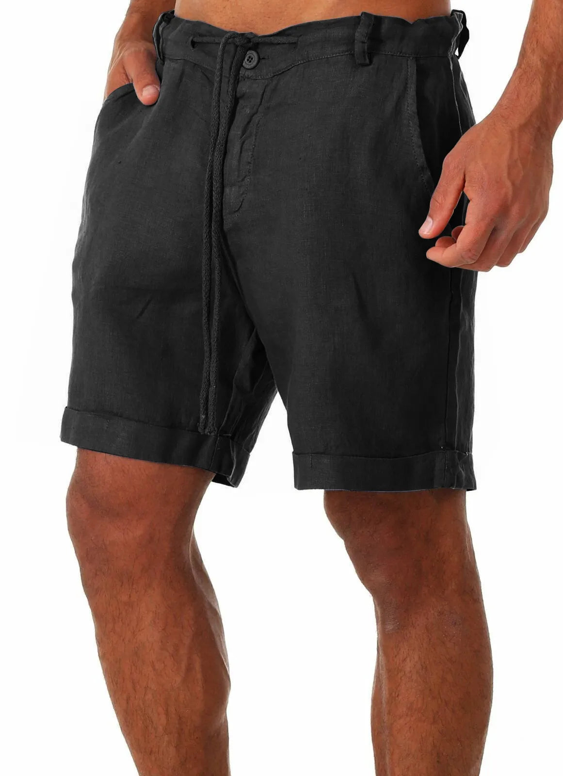 Men's Shorts in Summer New Button Drawstring Fashionable Street Simple Pocket Basic Versatile Casual Five-point Pants