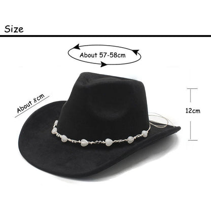 Women's Elegant Western Hat - Curved Brim Faux Suede Polyester Cowboy Hat (57-58cm) with White Heart Band