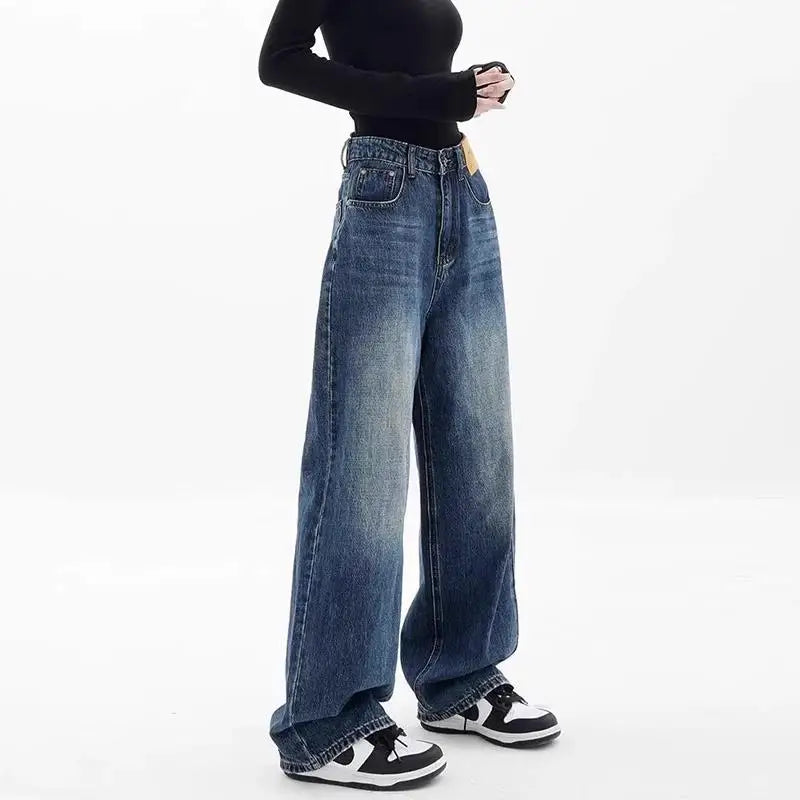High Waist Wide Leg Jeans Straight Bootcut Women Trousers for Pear Shaped Body Slimming Long Pants Autumn Black Blue Jeans Woman