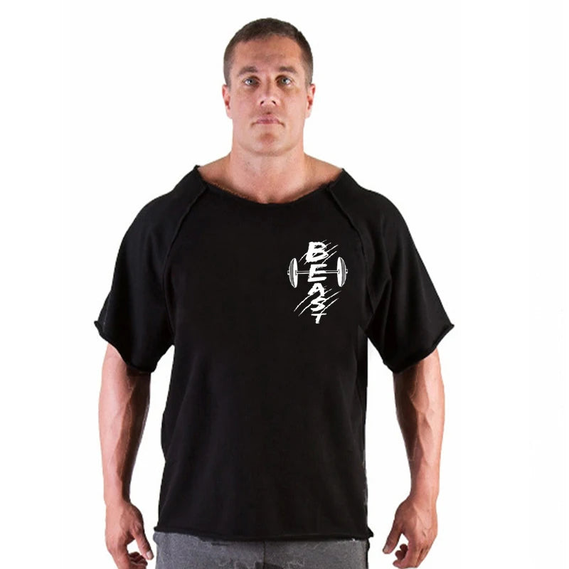 Men's T Shirts Fitness Men Bodybuilding Shirt Batwing Sleeve Rag shirt Gym Fitness Muscle Running T shirt
