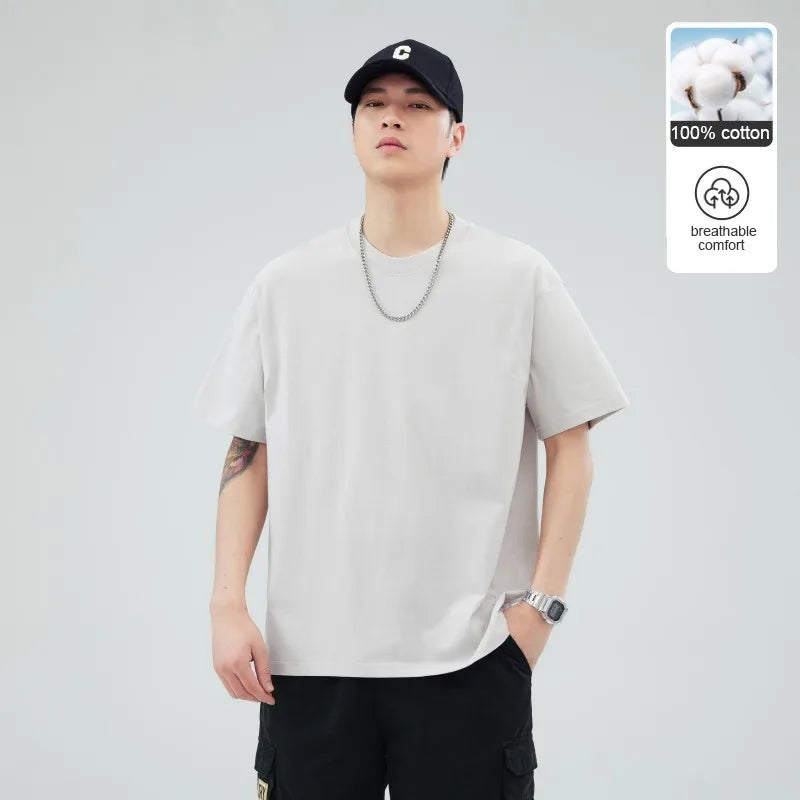 Man t Shirts 100 % Cotton High Quality New Summer Brand Tops Classic Plain Round Neck Short Sleeve Casual Fashion Men Clothes