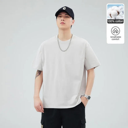 Man t Shirts 100 % Cotton High Quality New Summer Brand Tops Classic Plain Round Neck Short Sleeve Casual Fashion Men Clothes
