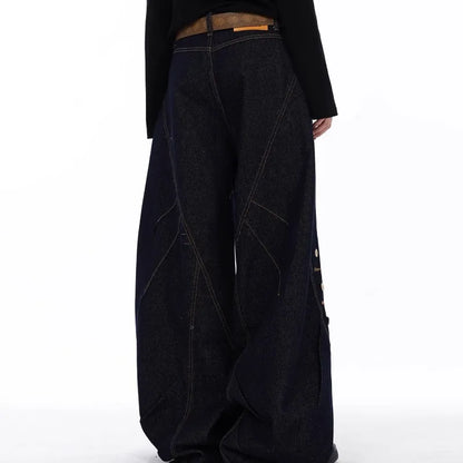 High Waist Blue Jeans for Women Wide Leg Denim Trousers with Buttons Stretch Fabric Casual Street Style Long Length Comfort Fit