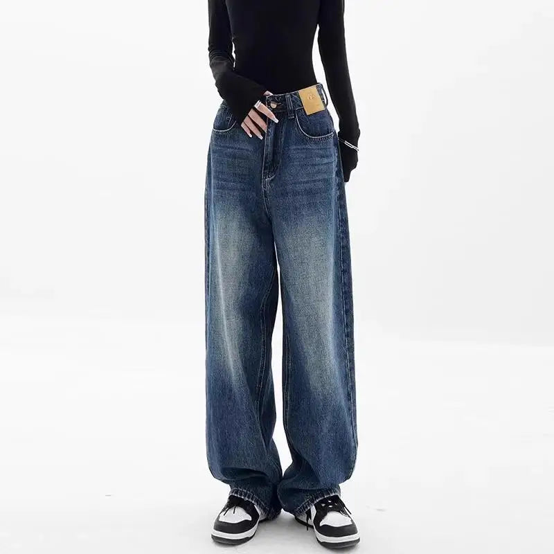 High Waist Wide Leg Jeans Straight Bootcut Women Trousers for Pear Shaped Body Slimming Long Pants Autumn Black Blue Jeans Woman
