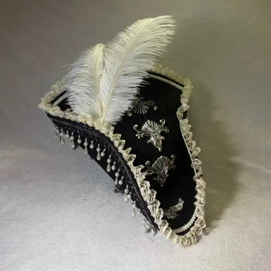 Pirate Hat Retro Gothic Countess Pearl Triangle Hat Women Halloween CosPlay Pirate Feather Hat Costume Accessories Props New