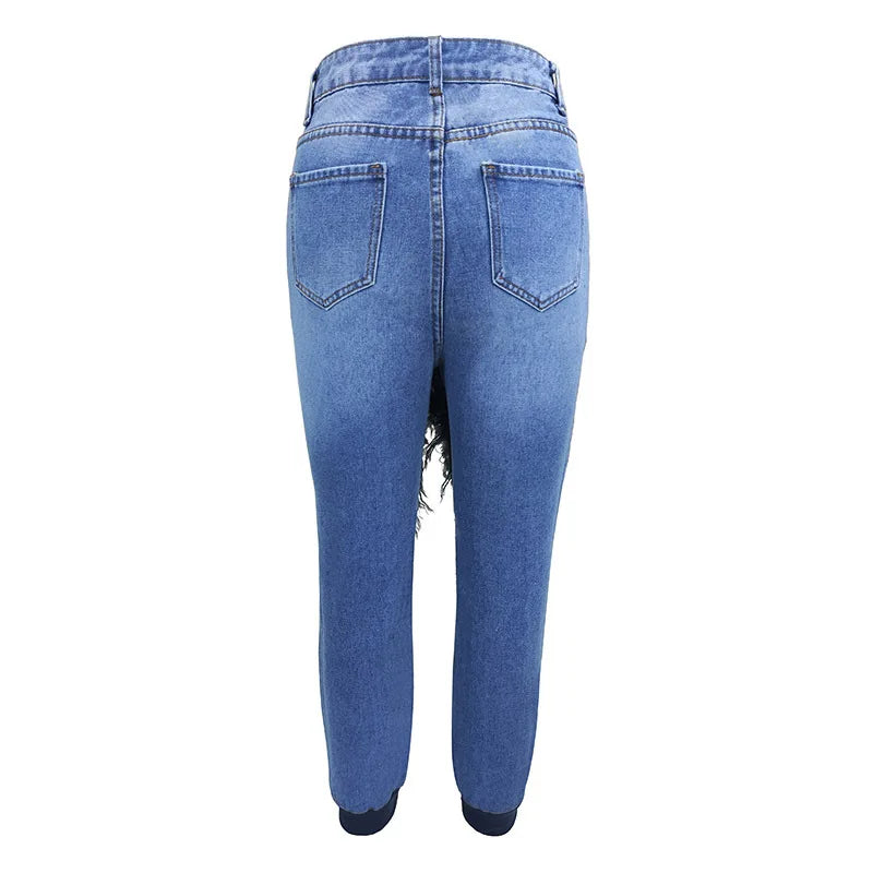 High Waist Jeans 2025 Women's New Fashion Street Dress Lace-Up Spring Casual Wash Retro Hole Patchwork Skinny Cropped Pants