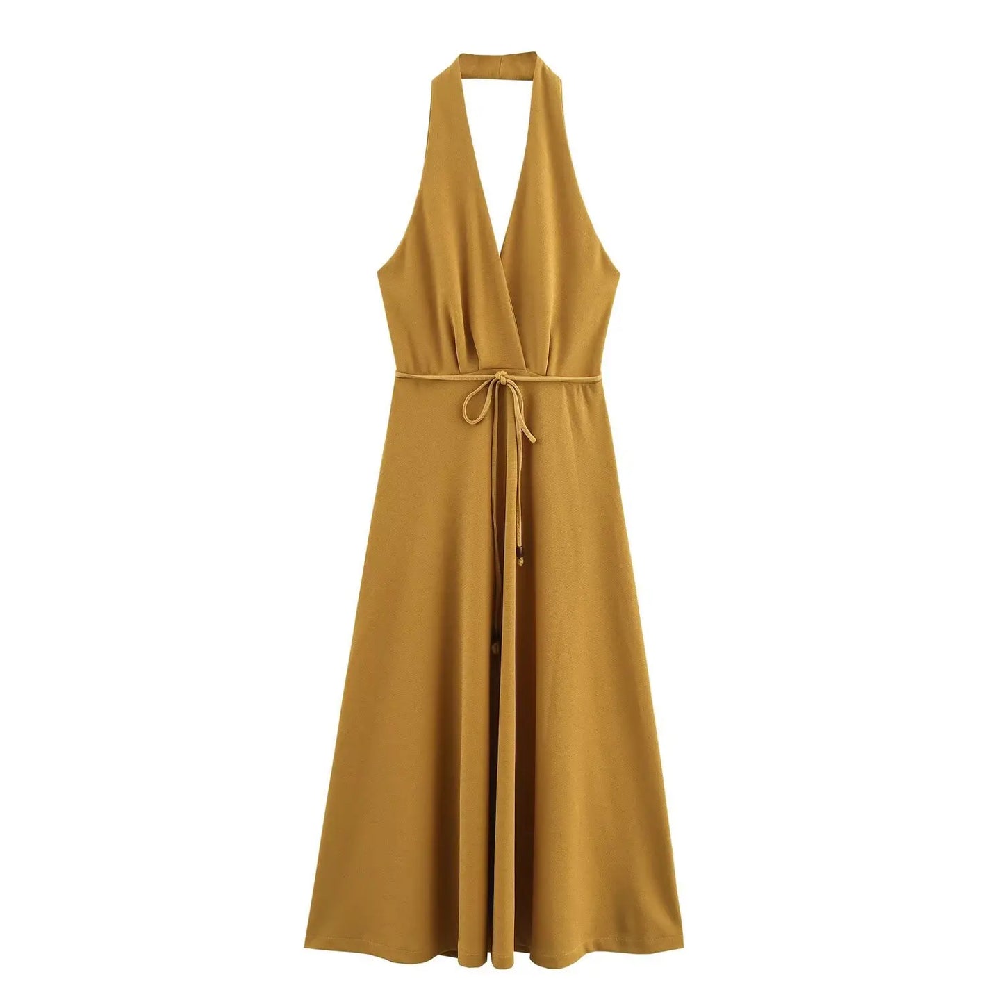 Slimming Waistline Empire Waist Dress Sexy Backless Neck Hanging Long Skirt Fashionable V-neck Sleeveless Ankle-length Dress