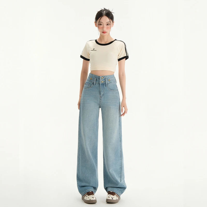 High Waist Jeans Trousers for Women Spring Summer 2025 Y2K Streetwear Full-Length Straight Denim Pants Women Blue Jeans Women