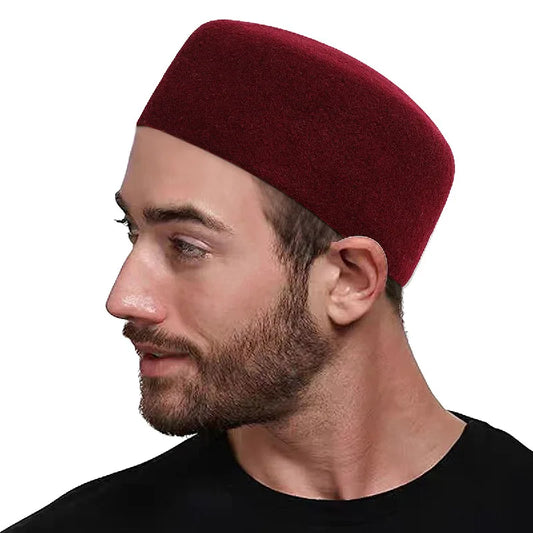 Men's Prayer Hats Muslim Real Wool Black Caps Elegant Headwear Islamic Hijabs Dancing Party Working 58-60cm Ethnic Hat