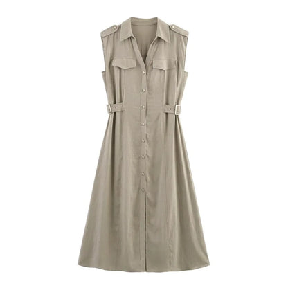 Women's Dresses New Summer 2025 Sleeveless Midi Dress Waist Nippling Waist Design Large A Skirt Casual Fashion High-end personal