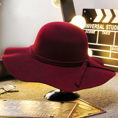 British Style Felt Hats for Women, Big BrimTop Hat, Flat Brim, White Cap for Lady, Autumn and Winter
