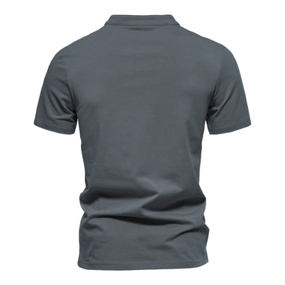 Man Summer T-shirts Short Sleeve Tops Tees Shirts Stand V Collar Solid Hot Sale T shirt Henry Tshirts