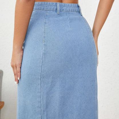 Female High Waist Fashion Vintage Designer Skirts Girls Elegant Side Slit Dress Women Gothic Clothes Light Blue Straight Skirts