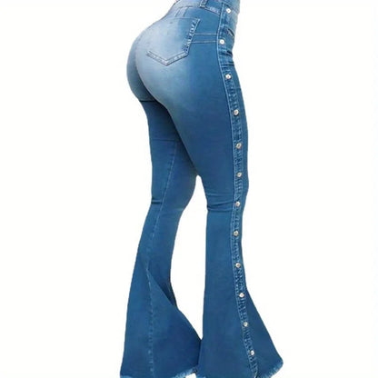 High Waist Elastic Floor Length Flared Jeans Costumes for Dress up and Cosplay