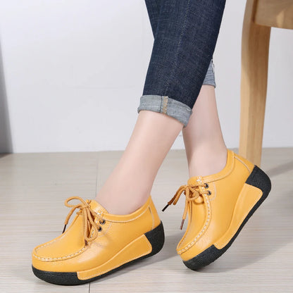 Women Platform Shoes Sneakers Fashion Leather Casual Flats Shoes Comfortable Thick Bottom Vulcanize Shoes Female Loafers Shoes