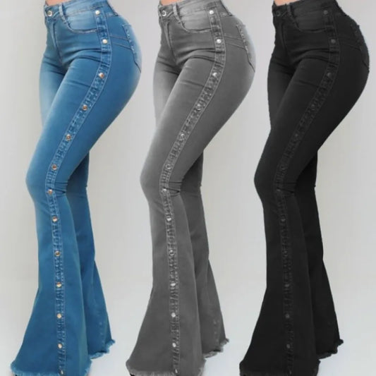 High Waist Elastic Floor Length Flared Jeans Costumes for Dress up and Cosplay