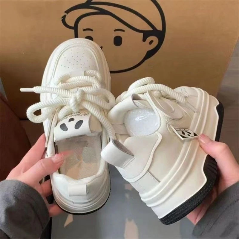 Women Pu Leather Platform Sneakers 2025 Autumn Fashion Anti Slip Thick Bottom Sport Shoes Flats Casual Vulcanized Shoes