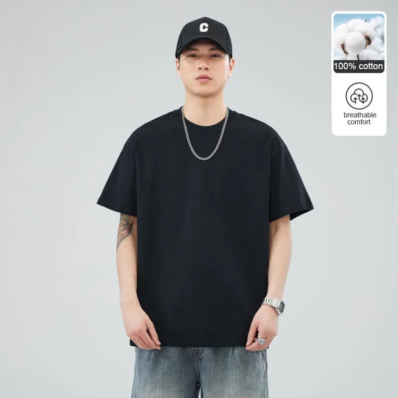 Man t Shirts 100 % Cotton High Quality New Summer Brand Tops Classic Plain Round Neck Short Sleeve Casual Fashion Men Clothes