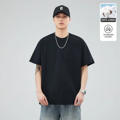 Man t Shirts 100 % Cotton High Quality New Summer Brand Tops Classic Plain Round Neck Short Sleeve Casual Fashion Men Clothes