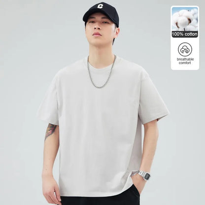 Man t Shirts 100 % Cotton High Quality New Summer Brand Tops Classic Plain Round Neck Short Sleeve Casual Fashion Men Clothes
