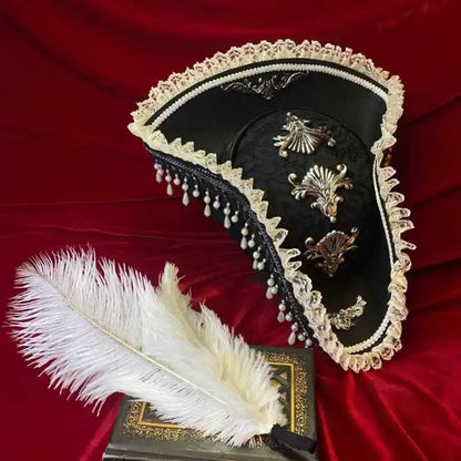 Pirate Hat Retro Gothic Countess Pearl Triangle Hat Women Halloween CosPlay Pirate Feather Hat Costume Accessories Props New