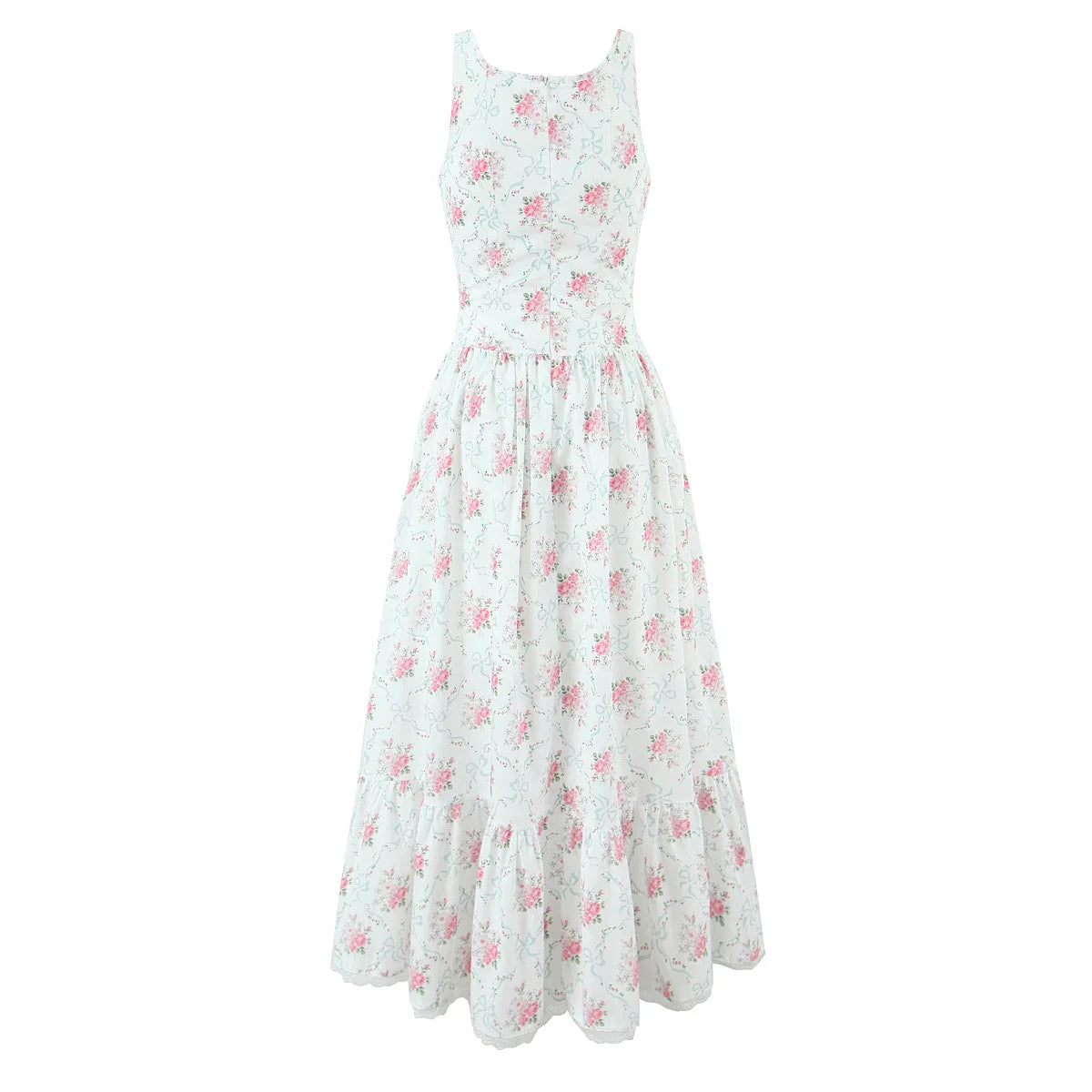 French printed waist-binding dress for women 2025 new style temperament slim mid-length floral dress