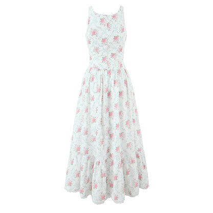 French printed waist-binding dress for women 2025 new style temperament slim mid-length floral dress