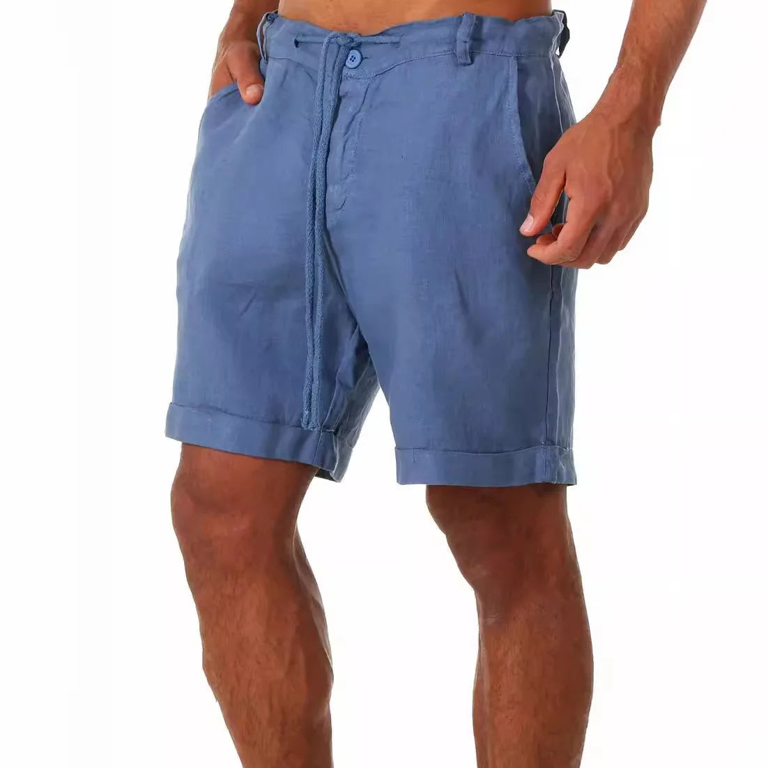 Men's Shorts in Summer New Button Drawstring Fashionable Street Simple Pocket Basic Versatile Casual Five-point Pants