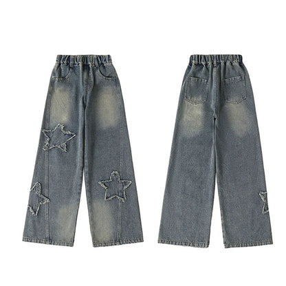 High Waist Jeans Girl Straight Loose Wide-leg Pants Spring and Autumn Korean Vintage Jeans Fashion Kids Denim Trousers For Teens