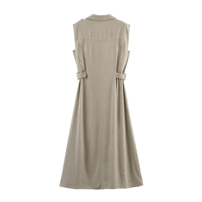 Women's Dresses New Summer 2025 Sleeveless Midi Dress Waist Nippling Waist Design Large A Skirt Casual Fashion High-end personal