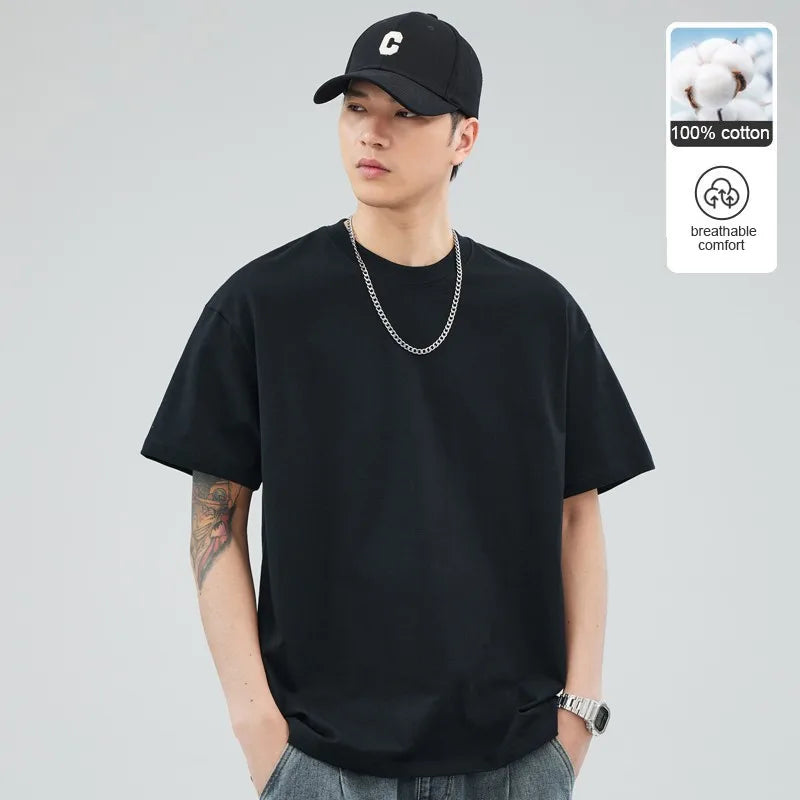Man t Shirts 100 % Cotton High Quality New Summer Brand Tops Classic Plain Round Neck Short Sleeve Casual Fashion Men Clothes
