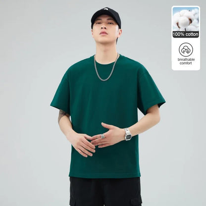 Man t Shirts 100 % Cotton High Quality New Summer Brand Tops Classic Plain Round Neck Short Sleeve Casual Fashion Men Clothes