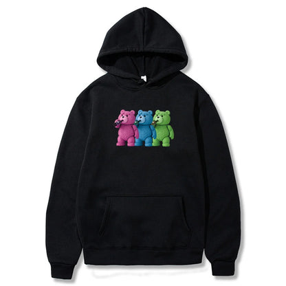 Hoodies Fashion Men Women Top Cute Bear Print Long Sleeve Sweatshirt Casual Loose Blouse Harajuku Pullover All-match Streetwear