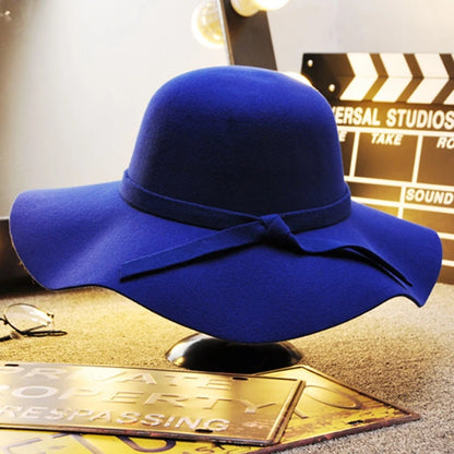 British Style Felt Hats for Women, Big BrimTop Hat, Flat Brim, White Cap for Lady, Autumn and Winter