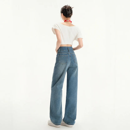 High Waist Jeans Trousers for Women Spring Summer 2025 Y2K Streetwear Full-Length Straight Denim Pants Women Blue Jeans Women